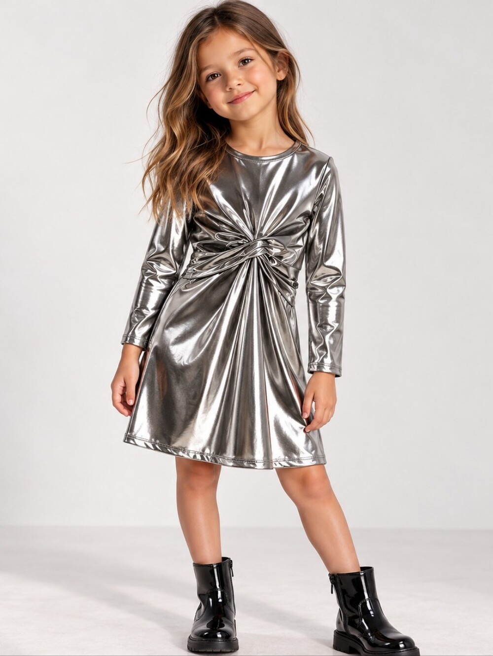 ZARA Kids Metallic Silver Twist Front Dress – Size 6 (116 cm)